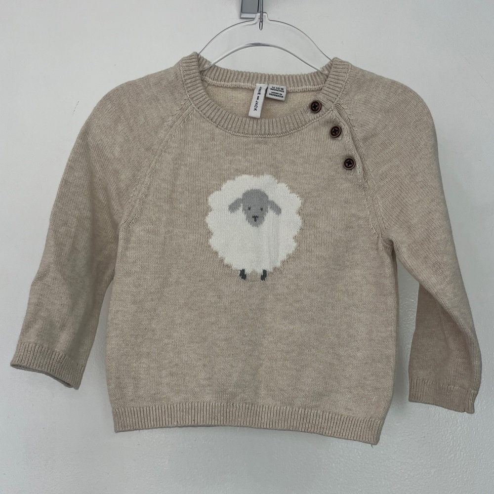 Janie and Jack Beige Cream Sheep Knit Sweater